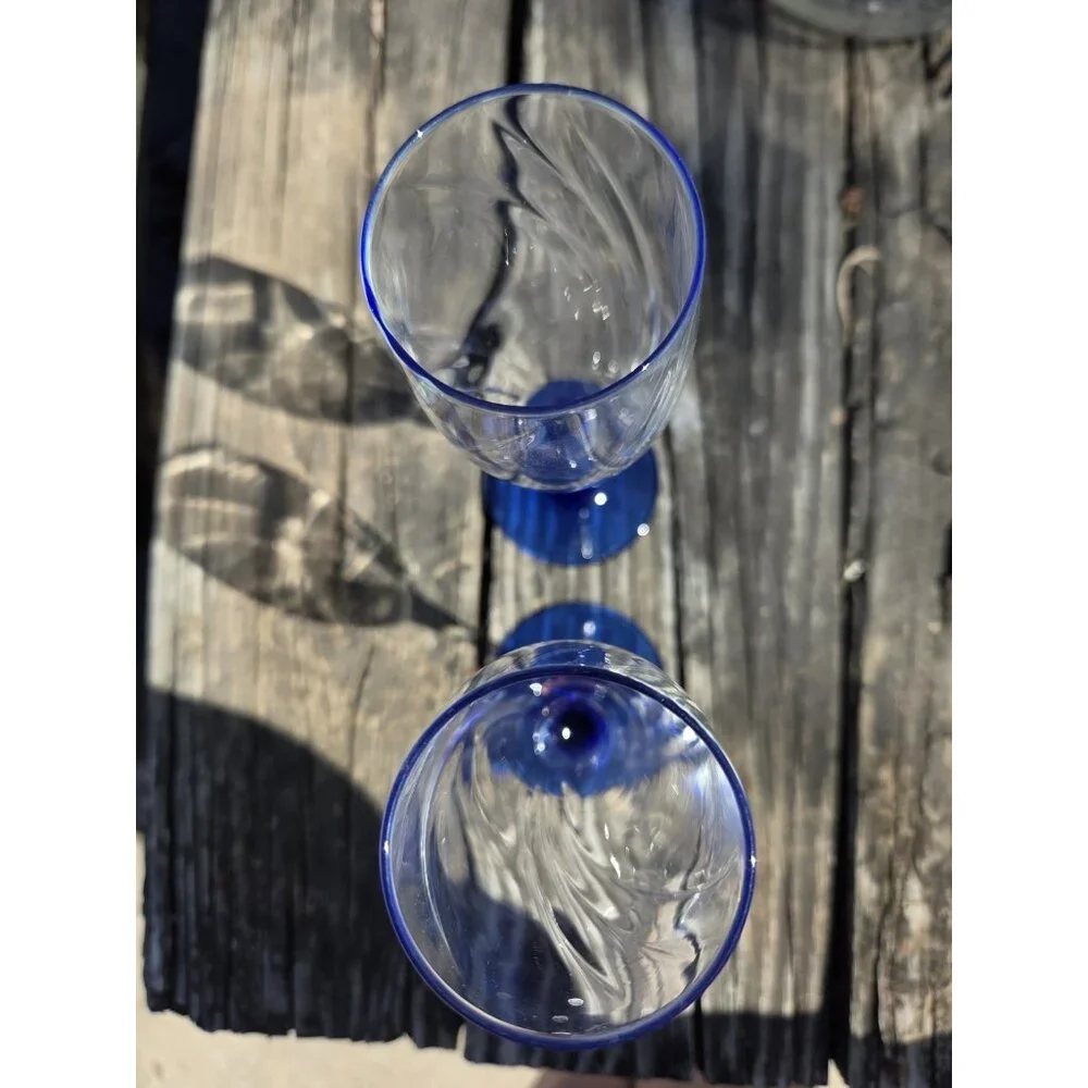 Vintage Cobalt Blue Stem Champagne Flute Wine‎ Glasses 8.25
